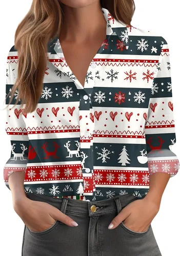 Vista 46 de Camisetas de San Valentín para mujer, camisas con botones, blusas de corazón, elegantes, informales, cuello de solapa, manga larga, suave, cómoda