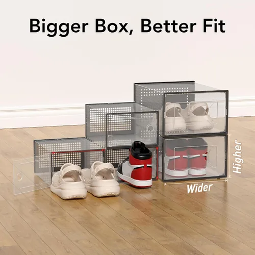 Vista 3 de Foluck Caja de almacenamiento para zapatos extra grande, paquete de 15 cajas de plástico transparente apilables, organizador de zapatos