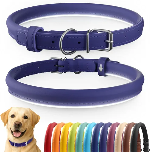 Vista 44 de CollarDirect - Collar de cuero enrollado para perro, collar redondo acolchado suave para cachorro, collar de cuero auténtico hecho a mano