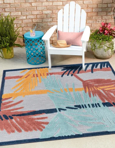 Vista 7 de Unique Loom Belize Outdoor Collection - Alfombra rectangular de 2 x 3 pies 1 pulgada, color carbón y azul claro