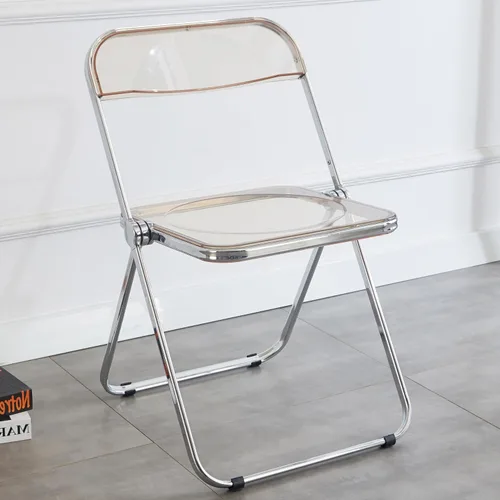 Vista 6 de KAIHAOWIN Silla plegable de acrílico moderna de lujo, silla plegable apilable de cristal fantasma, asiento de sala de estar de plástico de Negro