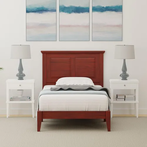 Vista 17 de Cama de plataforma de madera maciza estilo cabaña en tamaño matrimonial - Cereza clásica
