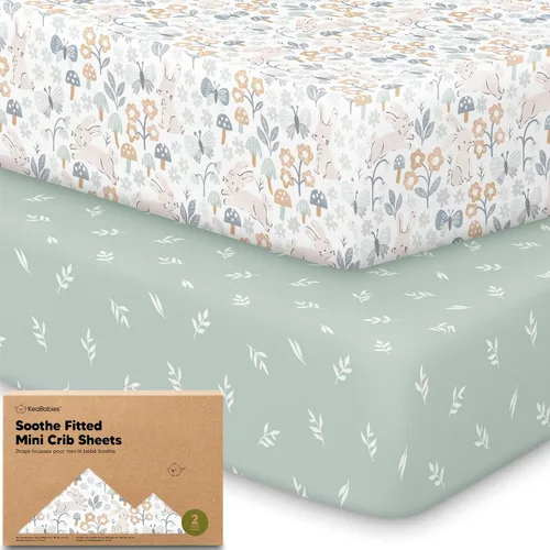 Vista 43 de 2 paquetes de sábanas ajustadas para mini cuna - 38x26 sábanas Pack N Play para colchón Pack and Play, algodón orgánico, ropa de cama transpirable