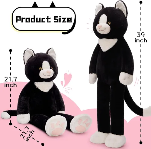 Vista 5 de Tezituor Peluche de Gato Gigante de 39.5 Pulgadas, Juguete de Peluche de Gato de 3.2 Libras con Patas Largas, Almohada Corporal Grande de Gatito
