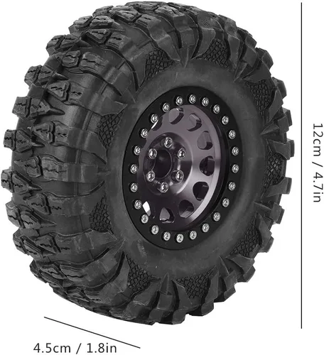 Vista 6 de 4 piezas RC Crawler neumático de coche, cubo de rueda de metal, accesorio neumático 1/10 RC coche 2.2 pulgadas neumáticos y ruedas ruedas ()