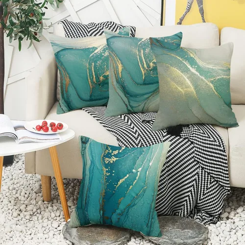 Vista 4 de wyooxoo Juego de 4 fundas de almohada de 20 x 20 pulgadas, fundas de almohada de lino con textura de mármol turquesa, fundas decorativas para sofá