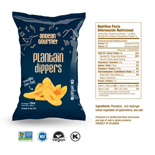 Vista 2 de ANDEAN GOURMET Patatas fritas de plátano con sal marina del Pacífico, 12 onzas (paquete de 3), sin gluten, totalmente naturales, sin OMG y Kosher