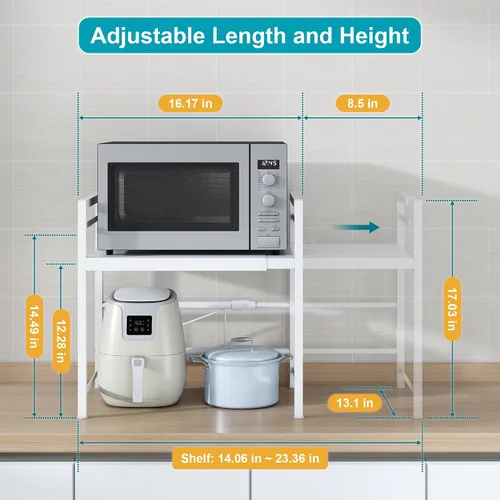 Vista 3 de DOLALIKE Estante para horno de microondas, soporte expandible para microondas, organizador de encimera de cocina, almacenamiento de utensilios
