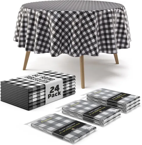 Vista 24 de Exquisite Cubierta de Mesa para Picnic - Paquete de 6 Manteles Premium Rectangulares de Plástico - Cubierta de Mesa para BBQ a Cuadros Negro
