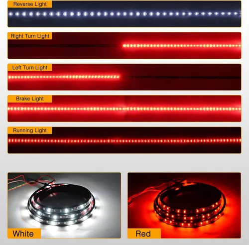 Vista 4 de GOOACC - Tira de luz para portón trasero de camioneta de 48"/49", 5 funciones, 90 LED rojo/blanco de una sola fila, iluminación trasera universal