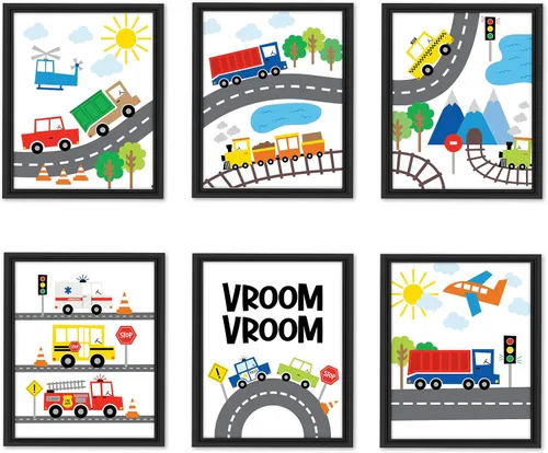 Vista 10 de Hadley Designs Decoración náutica de pared con 6 unidades, decoración náutica de habitación para niños, cuadros de barco y faro, decoración de pared