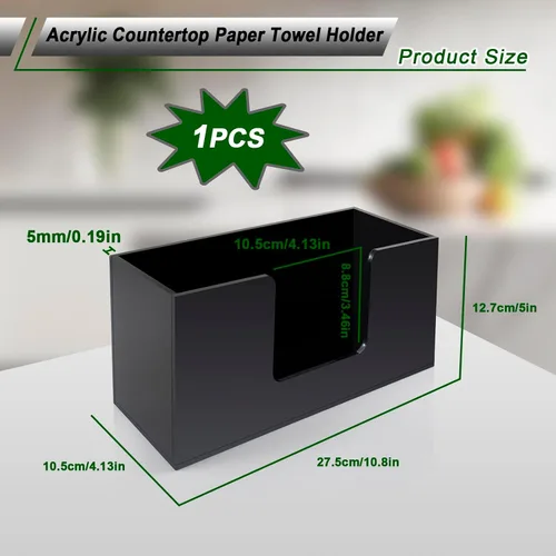 Vista 3 de Paquete de 1 soporte para toallas de papel para encimera, soporte acrílico para toallas de baño, servilletero negro para cocina, encimera