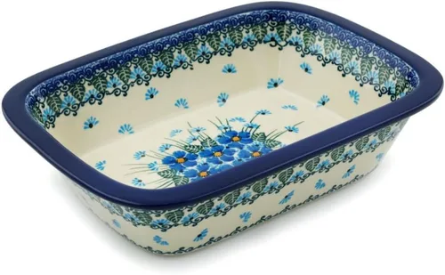 Vista 9 de Auténtica cerámica polaca rectangular Baker Signature UNIKAT en camachuelo en serbal diseño hecho a mano en Bolesławiec Polonia por Ceramika