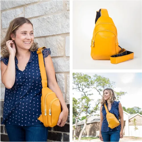 Vista 2 de Bolso cruzado pequeño, riñonera para mujeres y hombres, bolso bandolera de cuero para regalos, Estilo5-amarillo, L