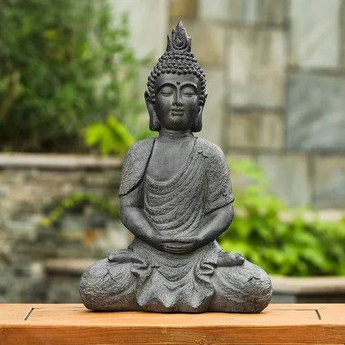 Vista 9 de LuxenHome - Estatua de Buda para exteriores e interiores, estatuas de jardín de Buda meditadoras de piedra de fibra de 17 pulgadas, esculturas zen