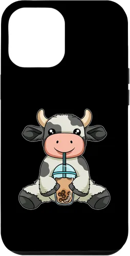 Vista 10 de iPhone 12 mini vaca beber té de burbujas lindos animales con estuche de té Boba