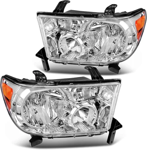 Vista 10 de DWVO Ensamble de faros Compatible con 2007-2013 Tundra / 2008 2009 2010 2011 2012 2013 2014 2015 2016 2017 Sequoia Carcasa de faro cromada Reflector