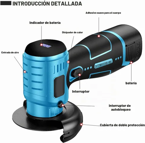 Vista 3 de Kit de Amoladora Angular Inalámbrica Sin Escobillas ZFULVO, Mini Herramienta de Rectificado Eléctrico de 19500rpm con Batería de 2x16.8V 2000mAh y 6