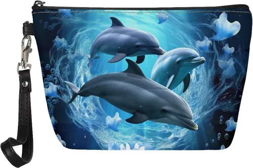 Vista 24 de Upetstory Bolsa de maquillaje de animales, bolso pequeño de cuero para cosméticos de viaje para niñas y mujeres, bolso de mano para lápiz labial