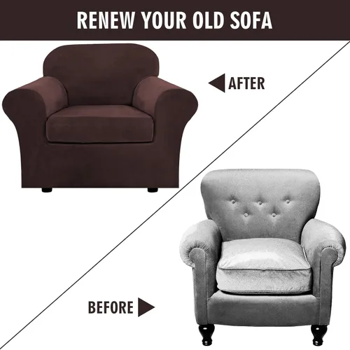 Vista 5 de ShowyLive Fundas para silla de sala de estar, funda elástica para sillón de felpa de terciopelo con 1 cojín separado, protector elástico de muebles