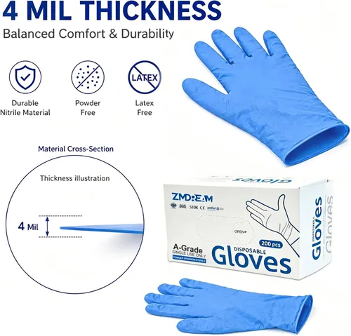 Vista 3 de ZMDREAM Nitrile Gloves 200ct Latex-Free Powder-Free Textured Grip 4 Sizes