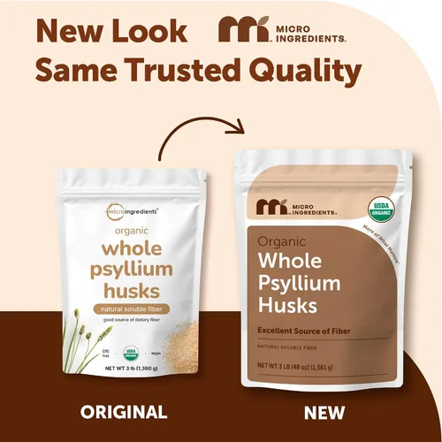 Vista 2 de Micro Ingredients Cáscaras orgánicas de psyllium entero, 3 libras, suplemento de fibra soluble diario con prebióticos, cáscara de psyllium