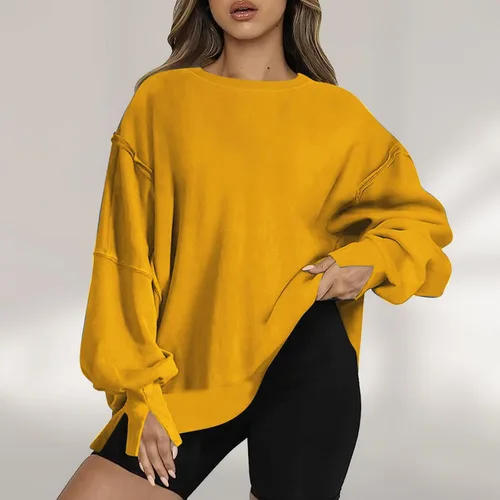 Vista 2 de Womens Oversized Casual Slit Y2K Pullover Top Crewneck Long Sleeve Corded Sweatshirts Fall Outfits 2023 Winter Clothes
