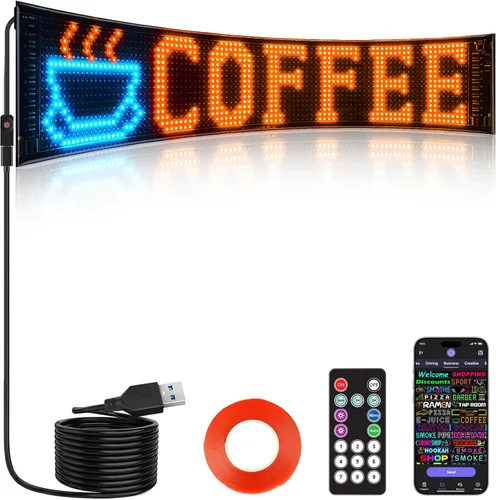 Vista 16 de Rayhome Mini letrero LED para automóvil, 6.7 x 2.76 pulgadas, panel de matriz LED flexible, USB 5 V, control de aplicación Bluetooth, letrero LED