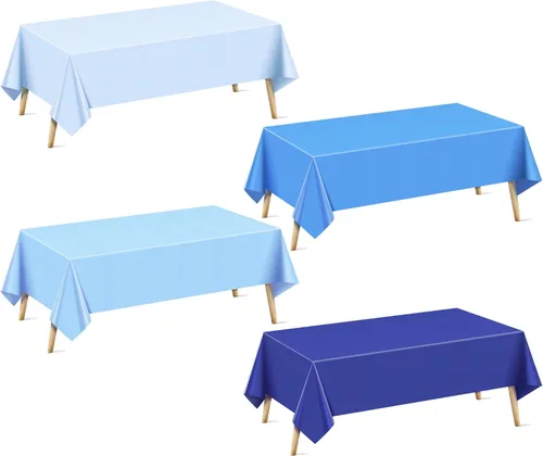 Vista 23 de Mantel rectangular de la serie azul y verde, 4 piezas, 54 x 72 pulgadas, color sólido, impermeable y a prueba de derrames, mantel de plástico