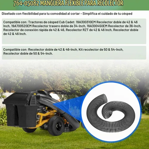 Vista 5 de 764-05082 Bagger Flex Hose para MTD CUB CADET cortacésped de montar 36" 42" 46" 50" 54" Kit de ensacadora doble rápida trasera 76405082