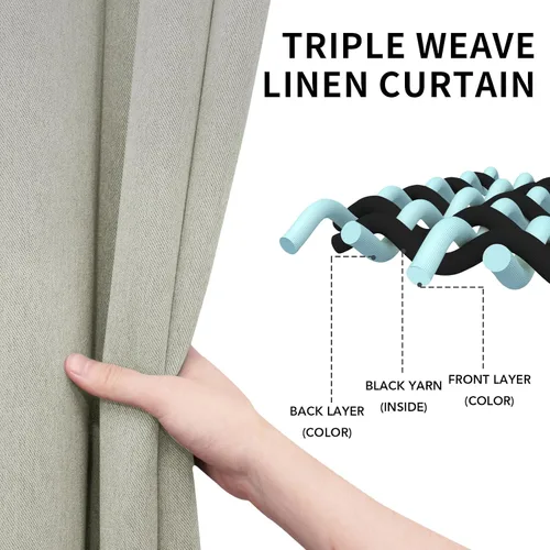 Vista 5 de Easy-Going - Cortinas opacas con aspecto de lino para oscurecer la habitación, con ojales para ventana, cortinas para dormitorio, sala de estar