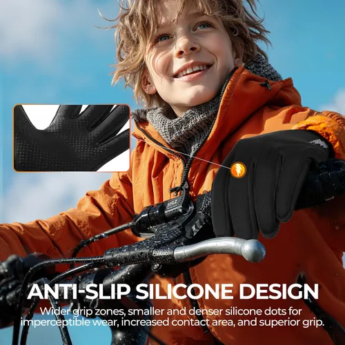 Vista 3 de rivmount Guantes de invierno cálidos para niños, pantalla táctil, impermeables, ciclismo, correr, esquí, al aire libre, clima frío para niños y niñas