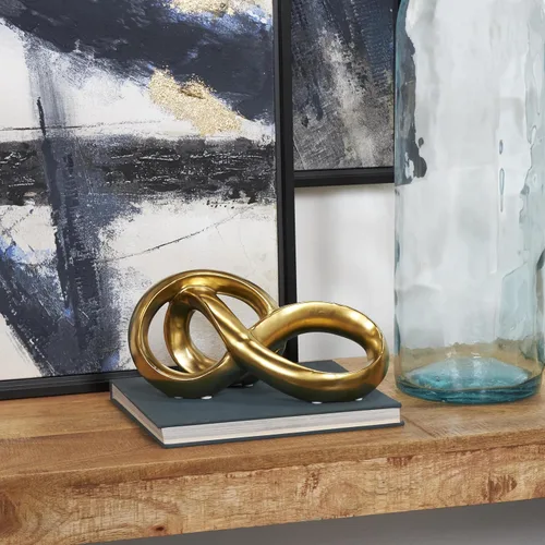 Vista 3 de Deco 79 Escultura abstracta de cerámica, escultura 11 "x 5" x 5 ", oro