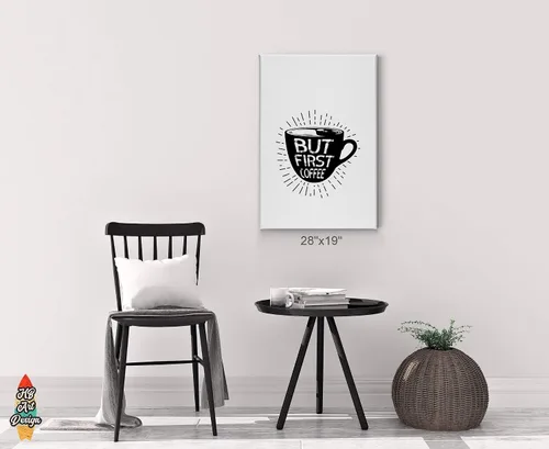 Vista 3 de HB Art Design But First Coffee Black and White Quote Mug Canvas Print Wall Art Coffee Bar Decor Coffee Signs Kitchen Wall Decor Dining Room