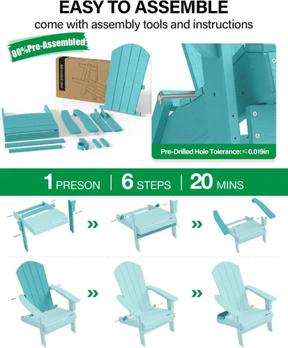 Vista 8 de YEFU Silla Adirondack, silla Adirondack de plástico de gran tamaño, sillas plegables para exteriores con soporte para tazas, silla de césped
