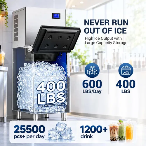 Vista 2 de Commercial Ice Maker Machine, 600LBS/24H with 400LBS Storage Bin Classic Silver