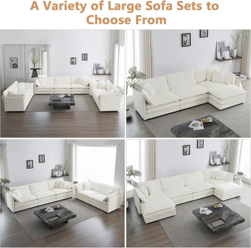Vista 7 de mikibama Juego de sofá biplaza y sillón de lujo de 2 piezas, moderno juego de sofás nube tapizados de chenilla con 5 almohadas para sala de estar