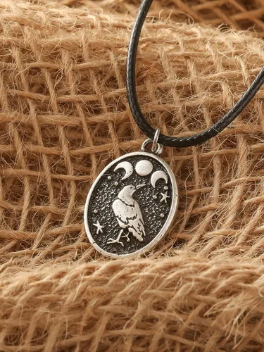 Vista 4 de HAQUIL Raven Necklace, Wiccan Raven Triple Moon Goddess Charm Pendant, Raven Jewelry Gift for Men and Women