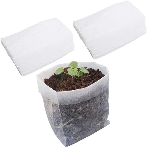 Vista 10 de Bolsas de cultivo de vivero Belit, 100 piezas de macetas de plántulas de tela, bolsa no tejida para semillas de plantas de jardinería, papa, flor