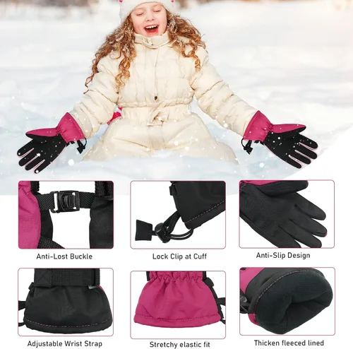 Vista 4 de American Trends Guantes de nieve para niños, guantes de invierno impermeables, guantes de esquí para niños y niñas, clima frío, guantes de snowboard