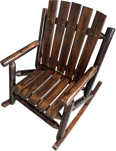 Vista 7 de Rustic Log - Mecedora de madera de abeto maciza hecha a mano, para porche, patio, resistente, 700 libras, acabado resistente a la intemperie