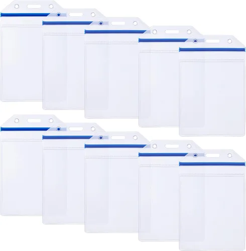 Vista 2 de Wisdompro 10 Fundas transparentes resistentes para identificación o tarjetas de trabajo, vinilo con cierre ziplock para tarjetas múltiples