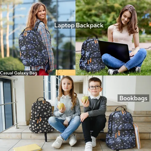 Vista 54 de Leaper Mochila para laptop para mujer: linda mochila floral para escuela, universidad, viajes, trabajo, mochila ligera para niños, Negro margarita