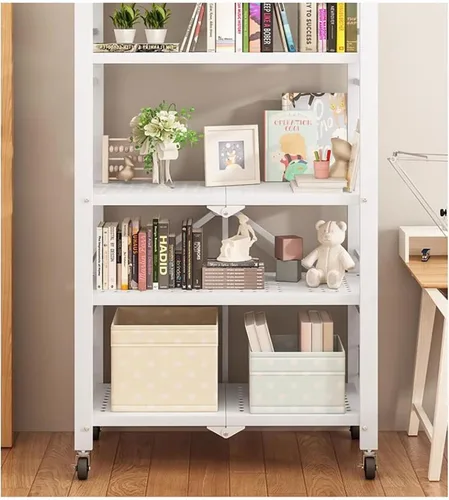 Vista 8 de Estantería plegable para almacenamiento, estantes plegables de metal de 4 niveles con ruedas, estantes y estantes de almacenamiento, estantes