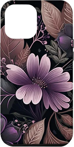 Vista 6 de Funda para iPhone 15 Moody Floral con Flores Moradas y Hojas Decorativas