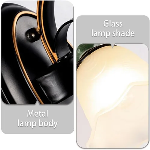Vista 5 de Black Metal Retro Wall Light Glass Shade Hardwired Farmhouse Bedroom Bedside Light Fixture Indoor Hallway Living Room Sconce Vintage Edison Bulb