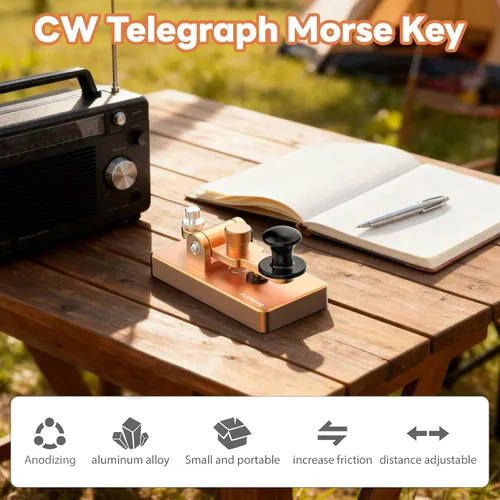 Vista 4 de Putikeeg Clásico Morse Mini Código Clave Morse Código Paleta Llave Aleación de Aluminio Mini-Key Morse CW Llave Portátil Morse Práctica Clave Oro