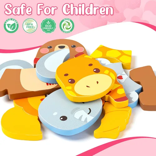 Vista 3 de Rompecabezas de madera para niños pequeños de 1 a 3 años, paquete de 4 rompecabezas de madera con diseño de animales, regalo de cumpleaños