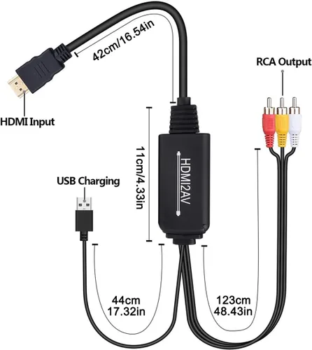 Vista 5 de Cable HDMI a RCA, cable adaptador de convertidor HDMI a RCA, 1080P HDMI a AV 3RCA CVBs compuesto de audio de video compatible con Amazon Fire Stick