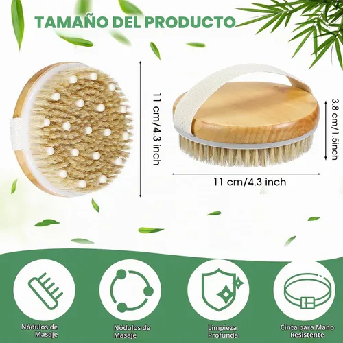 Vista 2 de Gejoy Cepillo corporal de cepillado en seco para drenaje linfático, cepillo exfoliante con nódulo de masaje, limpiador corporal para piel seca